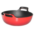 2.9QT red color enamel cast iron balti dish with wide loop handles